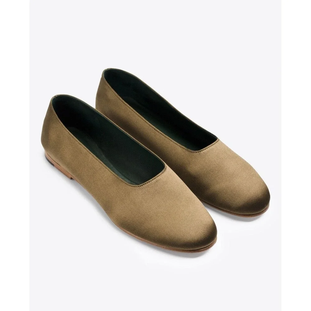 NIB‎ Vince Maxwell Italian Satin Ballet Flat Olive Green Size 6.5, 8.5 $225